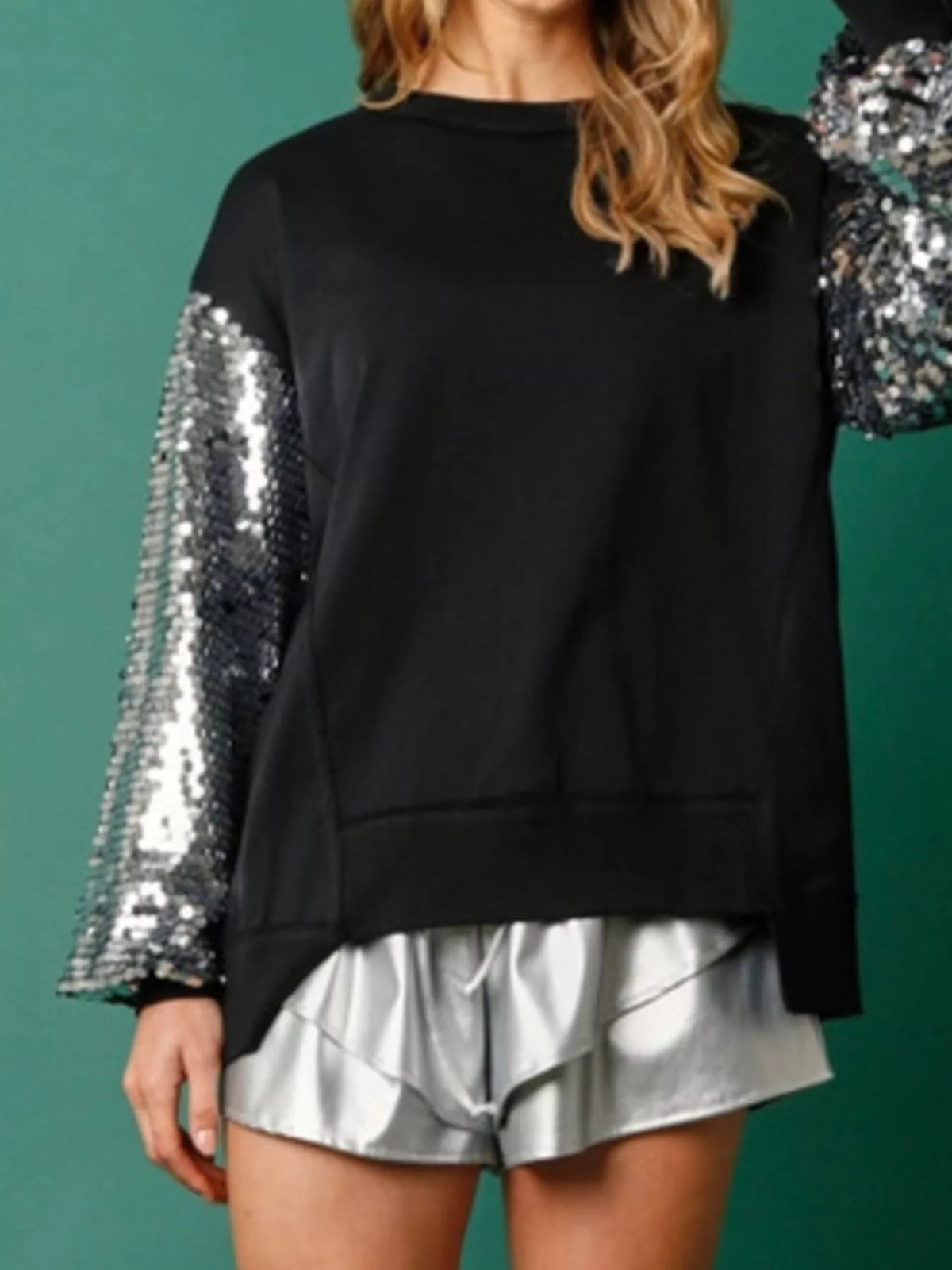 Women's Oversized Sequin Sweatshirt in Black