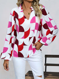 Perfee Frill Notched Long Sleeve Blouse Trandify Deal