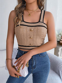 Decorative Button Wide Strap Knit Cami Trandify deal