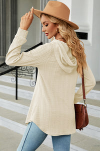Decorative Button Drawstring Long Sleeve Hoodie Trendsi