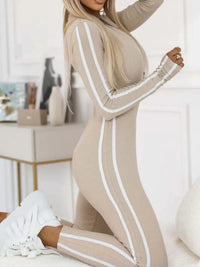 Plus Size Striped Jumpsuit with Zip-Front