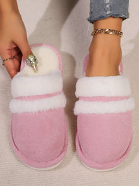 Contrast Faux Fur Round Toe Slippers Trandify Deal
