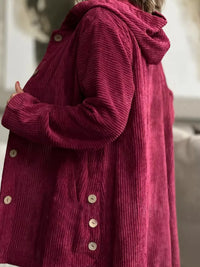 Plus Size Corduroy Shacket - Hooded Ribbed Jacket
