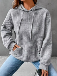 Women's Waffle Knit Hoodie - Drawstring & Pocket
