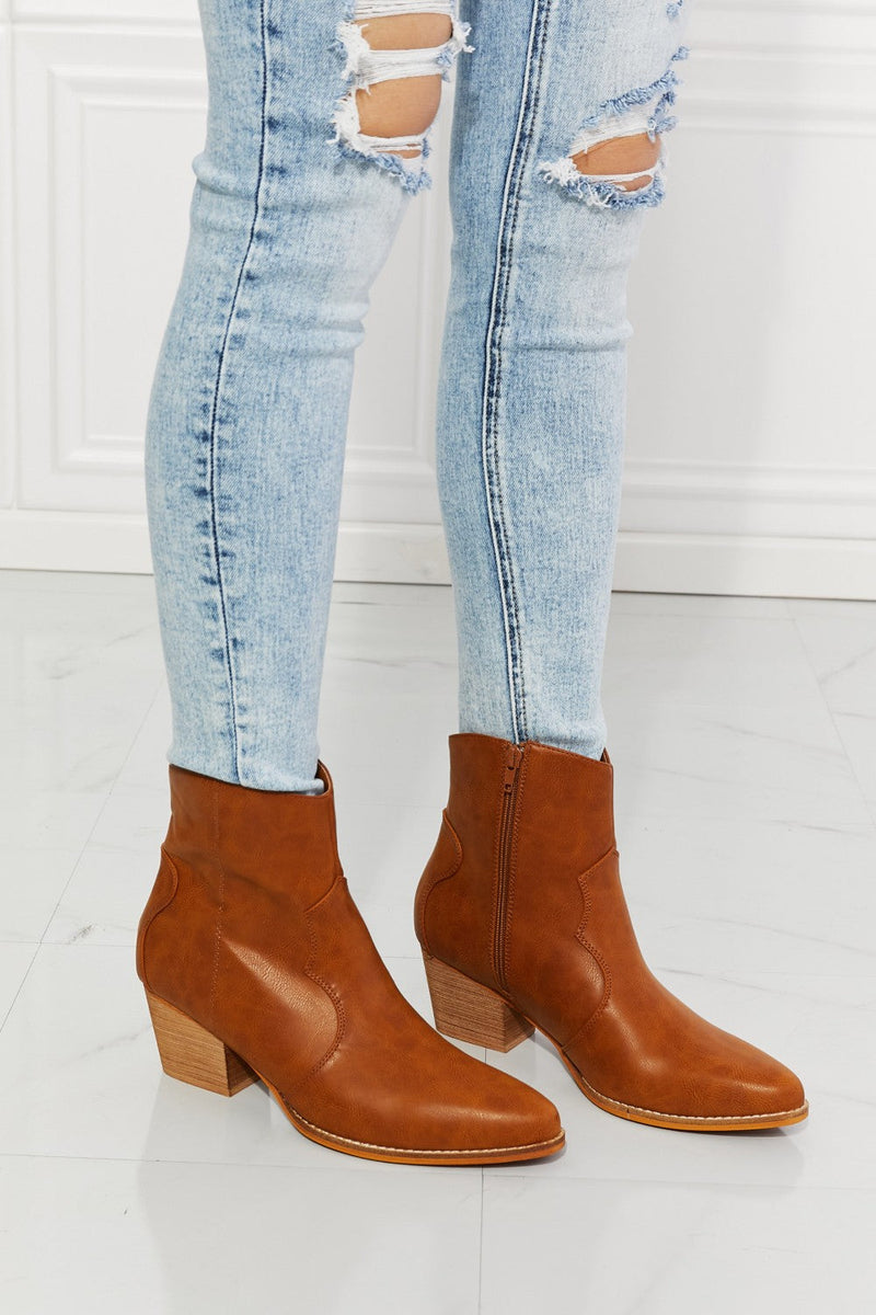 MMShoes Watertower Town Faux Leather Western Ankle Boots in Ochre Trandify Deal