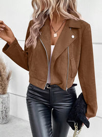 Women's Faux Leather Moto Jacket - Biker Style Zip Detail
