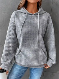 Women's Waffle Knit Hoodie - Drawstring & Pocket