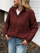 Women's Cable Knit Zip Neck Sweater in burgundy worn with boots