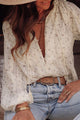 Frill Lace Detail Printed Tie Neck Long Sleeve Blouse Trandify Deal