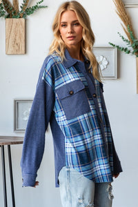 OH Plaid Button Up Long Sleeve Shacket with Breast Pockets Trandify Deal