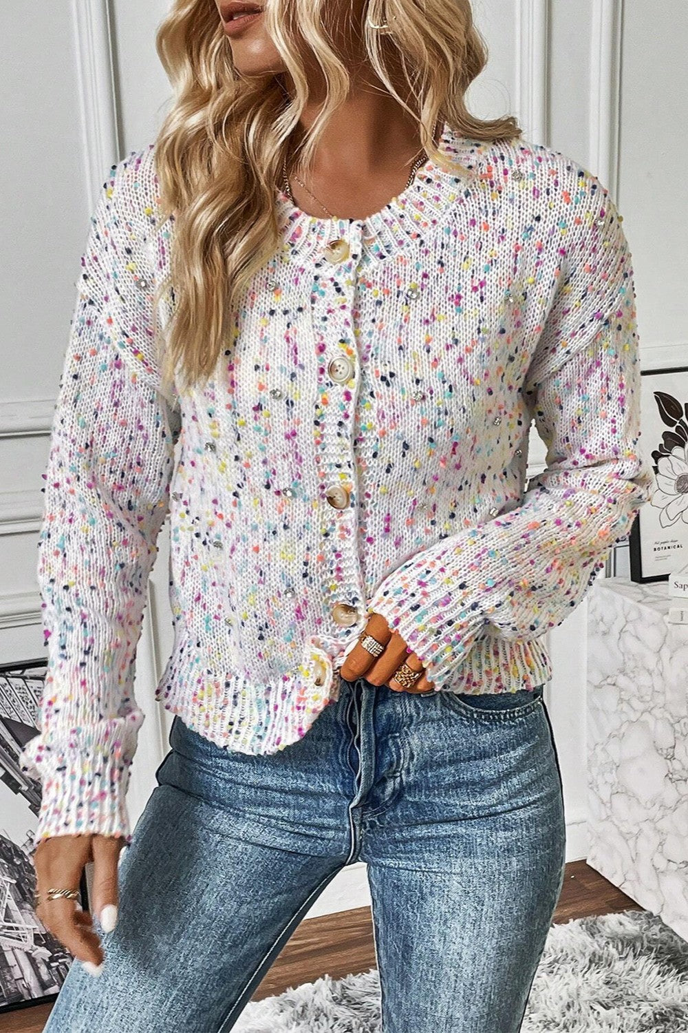 Confetti Button Up Long Sleeve Cardigan - Trandify Deal