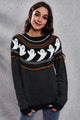 Ghost Pattern Round Neck Long Sleeve Sweater Trandify Deal