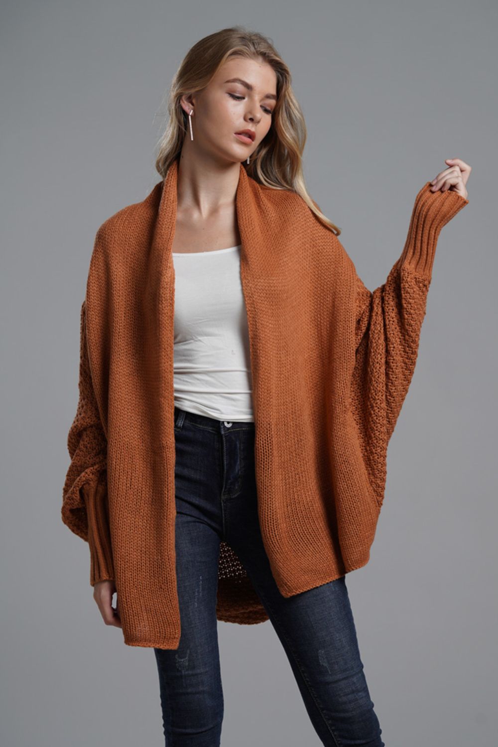Open Front Batwing Sleeve Cardigan Trandify Deal