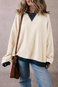 Contrast Round Neck Long Sleeve Sweatshirt Trandify Deal