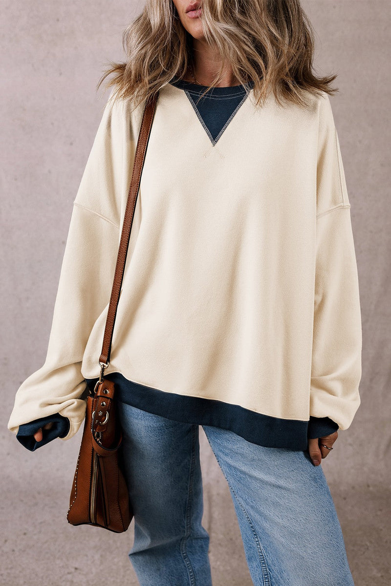 Contrast Round Neck Long Sleeve Sweatshirt Trandify Deal