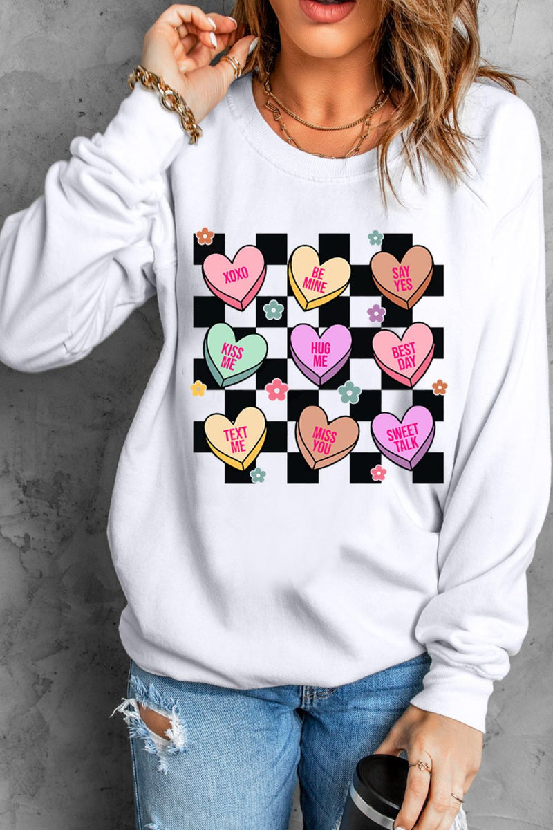 Valentine's Day Checkered Heart Long Sleeve Sweatshirt Trandify Deal