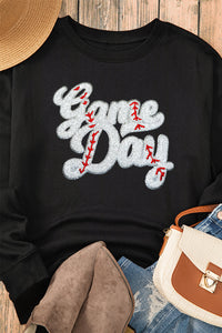 Letter Graphic Round Neck Long Sleeve Sweatshirt Trandify Deal