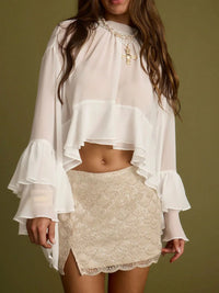 Women's Ruffle Bell Sleeve Blouse – Trendy Flowy Top for 2025