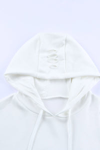 Distressed Drawstring Long Sleeve Hoodie Trandify deal