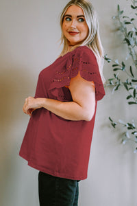 Plus Size Eyelet Round Neck Short Sleeve Blouse Trandify deal