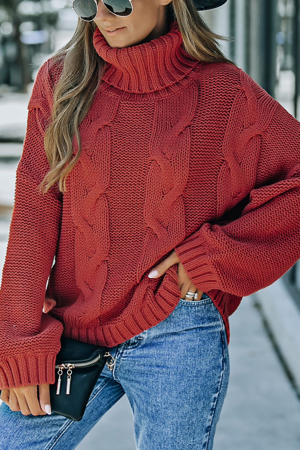 Cable-Knit Turtleneck Dropped Shoulder Sweater Trandify Deal