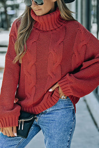 Cable-Knit Turtleneck Dropped Shoulder Sweater Trandify Deal