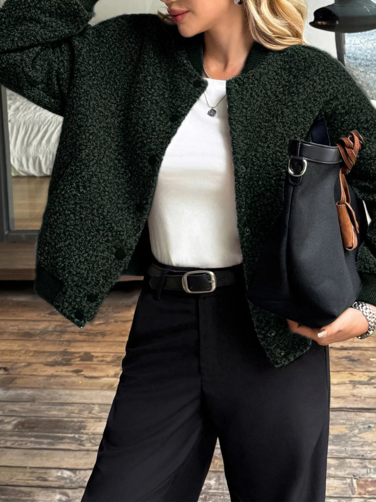 Women's Thick Buttoned Dropped Shoulder Jacket in oversized fit,