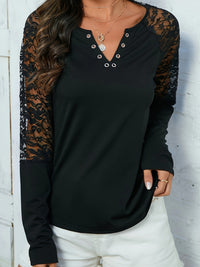 Lace Notched Long Sleeve Blouse Trandify Deal