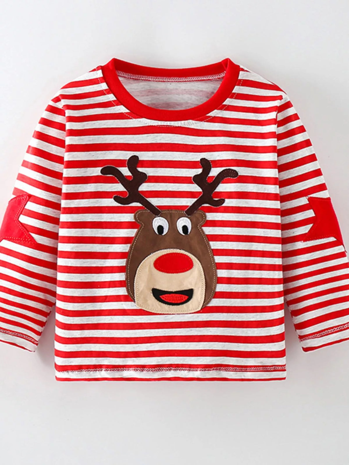 Kids Reindeer Tee - Striped Long Sleeve Holiday Top