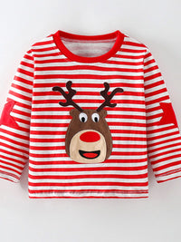 Kids Reindeer Tee - Striped Long Sleeve Holiday Top