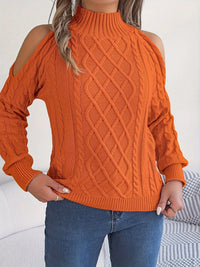 Women's Cold Shoulder Sweater | Cable Knit Turtleneck