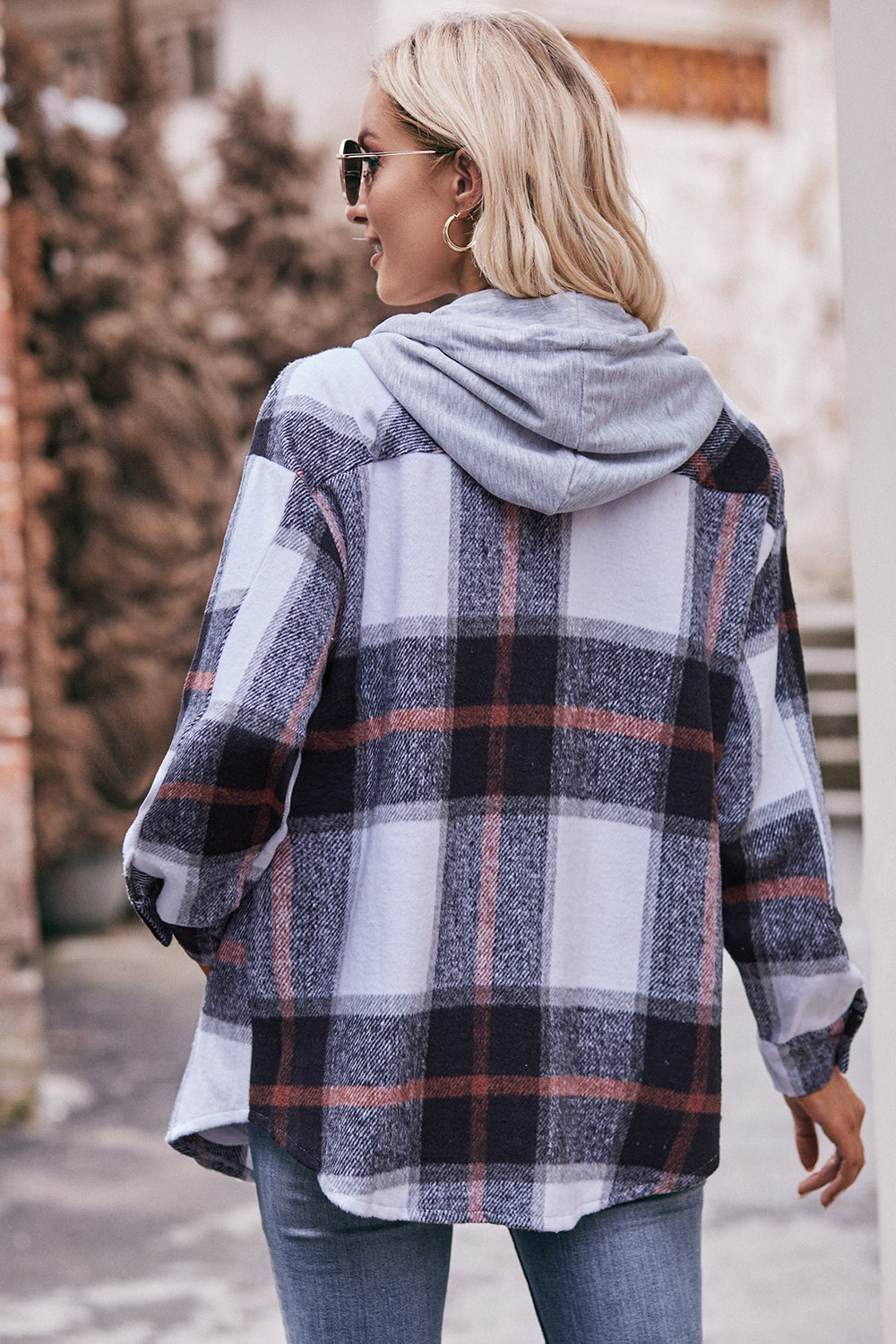 Mandy Plaid Dropped Shoulder Hooded Jacket Trandify Deal