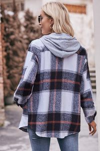 Mandy Plaid Dropped Shoulder Hooded Jacket Trandify Deal