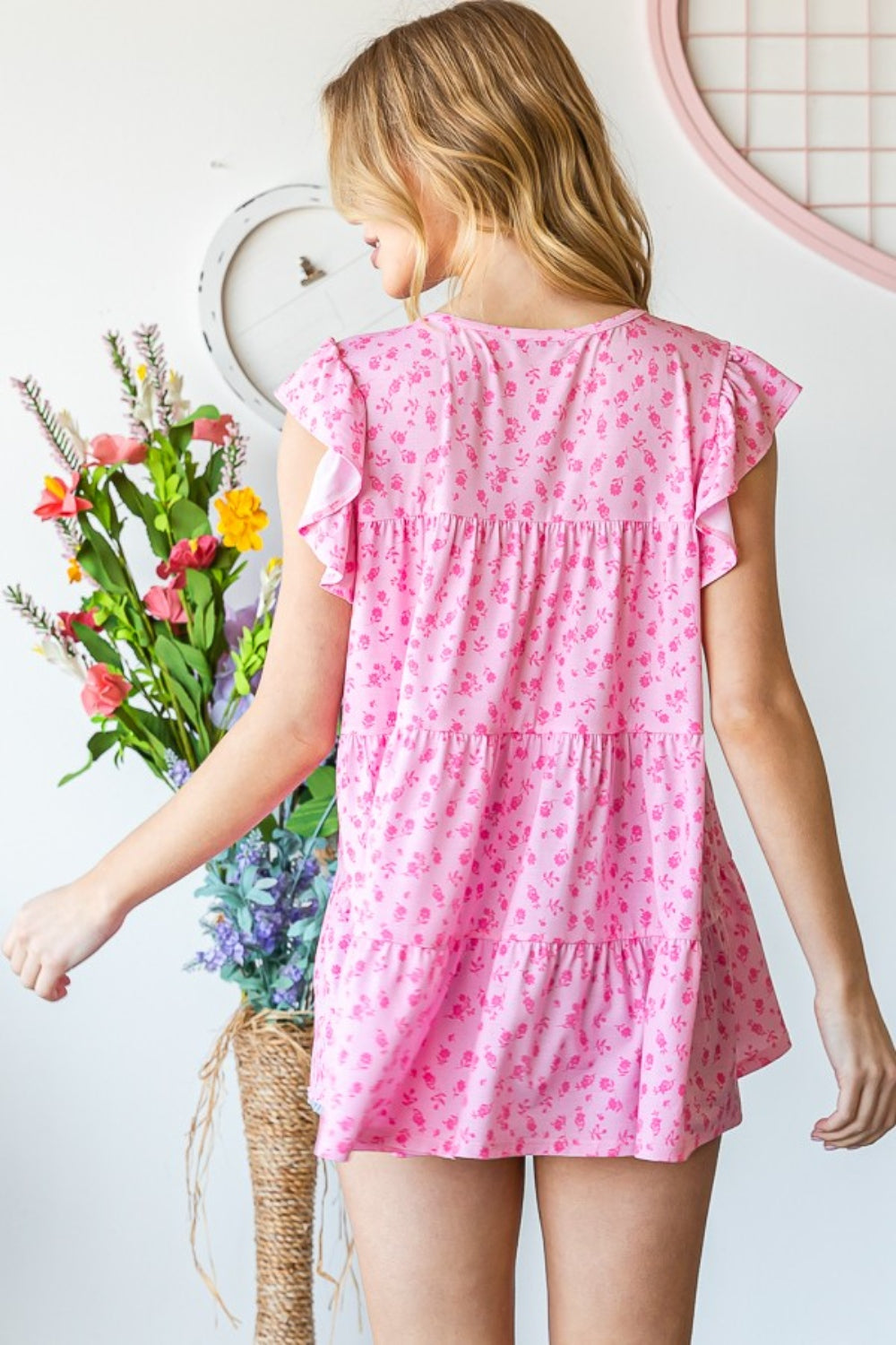 Heimish Full Size Floral Ruffled Tiered Top Trandify deal