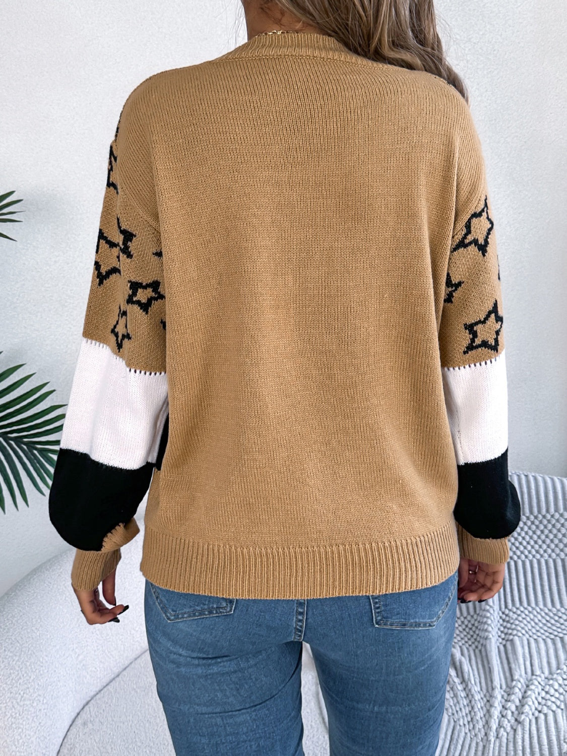 Star Contrast Round Neck Sweater Trandify Deal