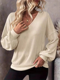 Soft Stretchy Bow Tie Blouse for Women – Fashionable Ribbed Knit Top