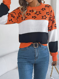 Star Contrast Round Neck Sweater Trandify Deal