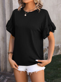 Ruffled Round Neck Short Sleeve Top Trandify deal