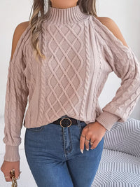 Women's Cold Shoulder Sweater | Cable Knit Turtleneck