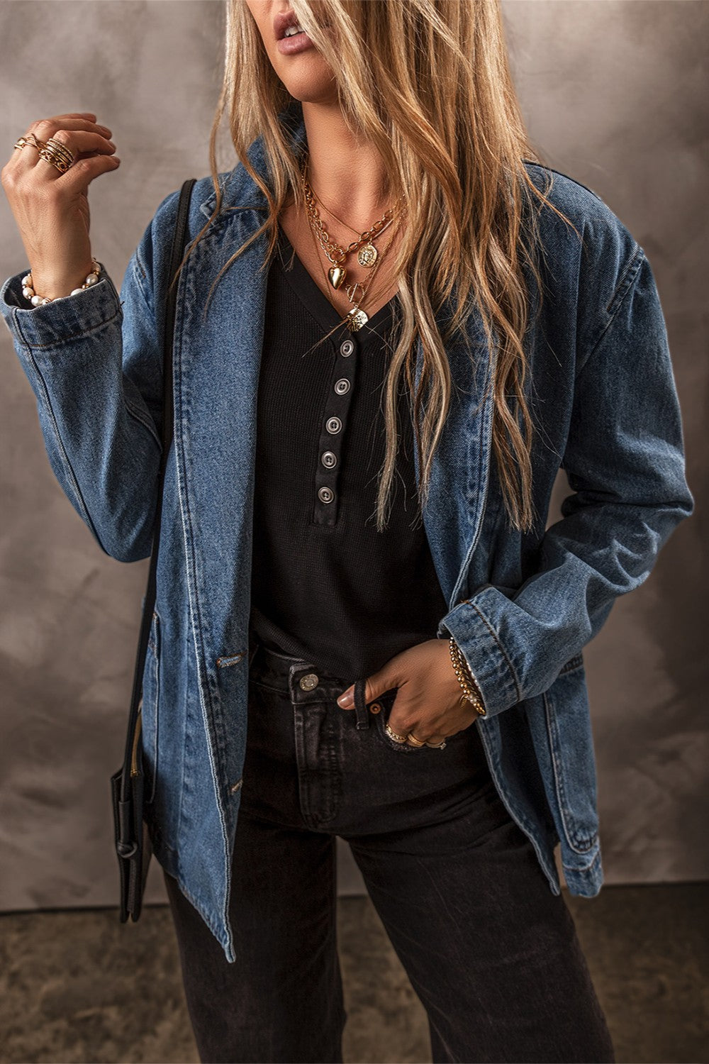 Pocketed Long Sleeve Denim Jacket Trandify Deal