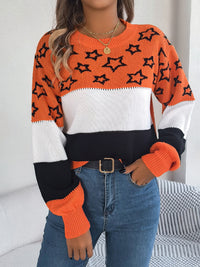 Star Contrast Round Neck Sweater Trandify Deal