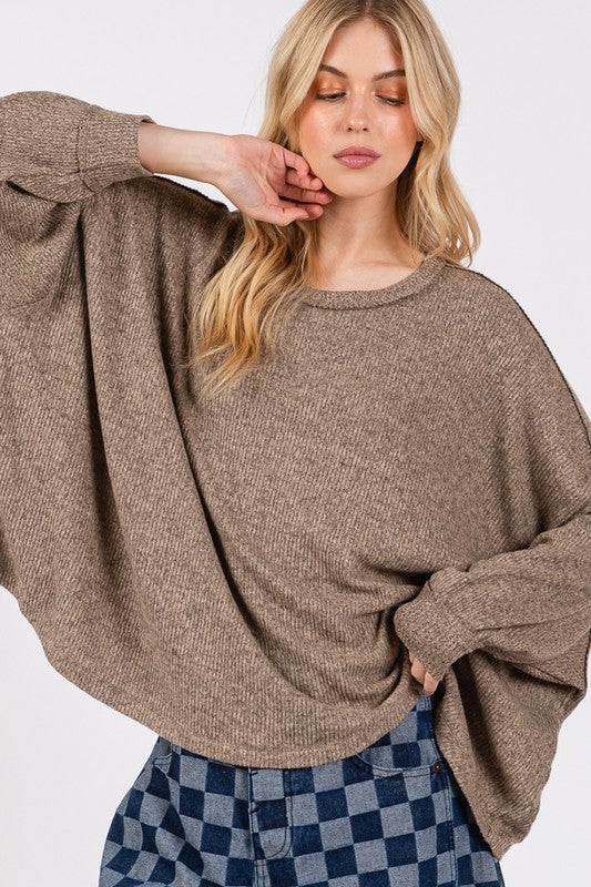 SAGE + FIG Round Neck Batwing Sleeve Oversize Top Trandify Deal