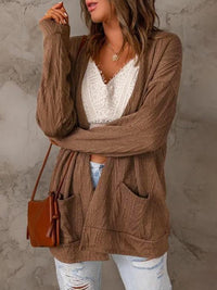 Pocketed Open Front Long Sleeve Cardigan Trandify Deal
