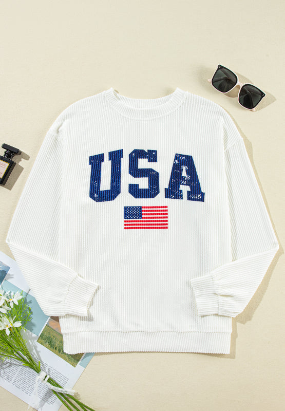 US Flag Corded Long Sleeve Sweatshirt Trandify Deal