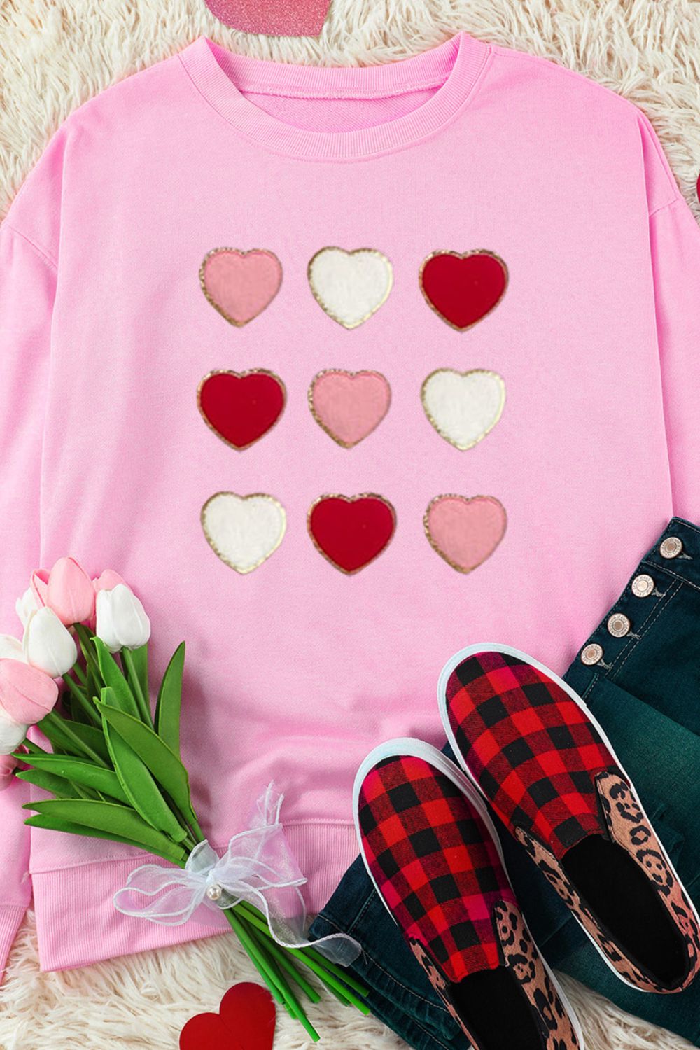 Contrast Heart Long Sleeve Sweatshirt Trandify Deal