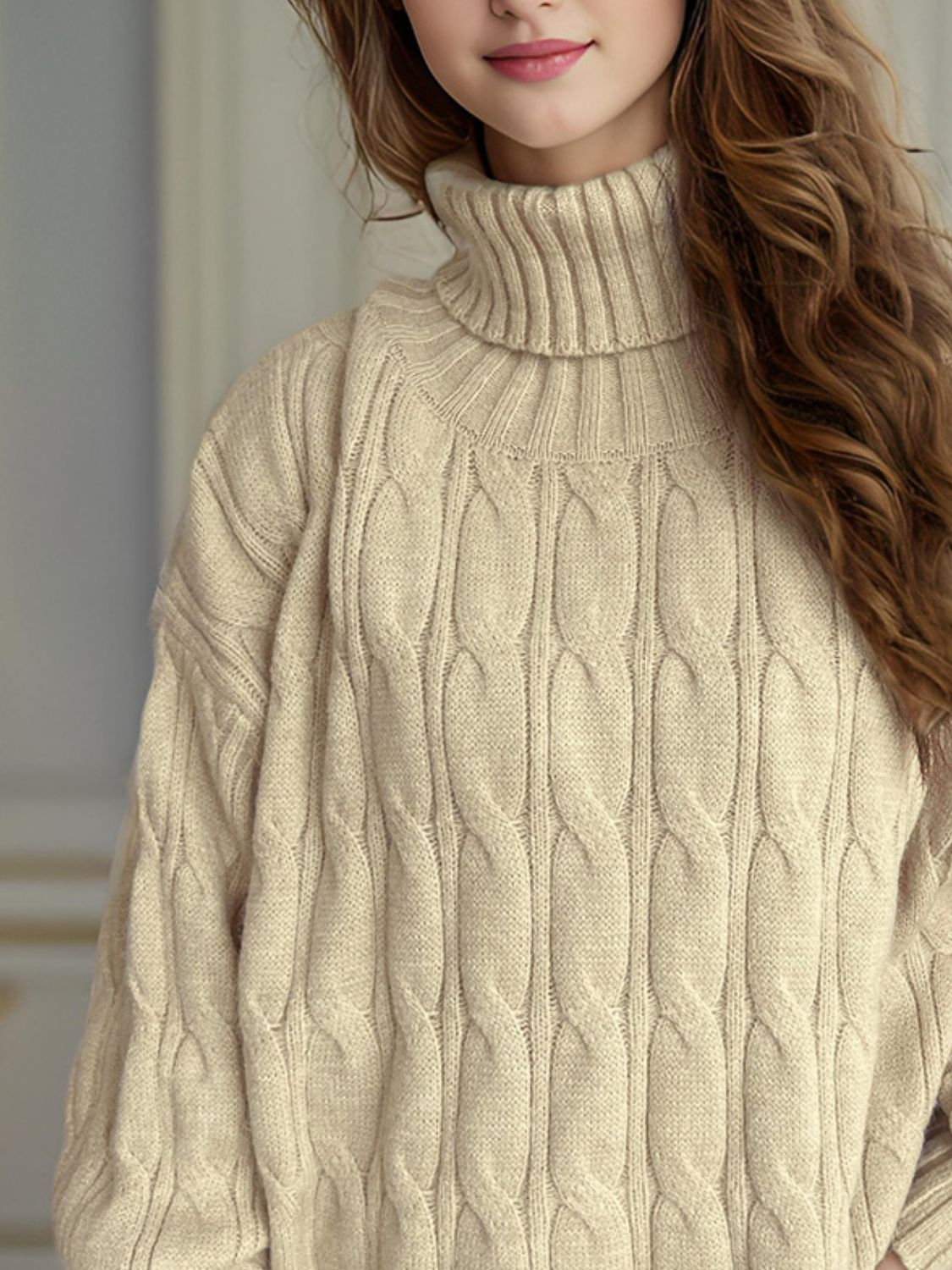 Cable-Knit Turtleneck Long Sleeve Sweater Trandify Deal