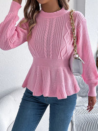 Women's Cable Knit Peplum Sweater | Cozy Acrylic Top