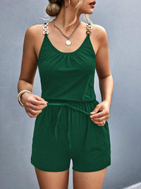 Pocketed Buckle Trim Scoop Neck Romper Trandify deal