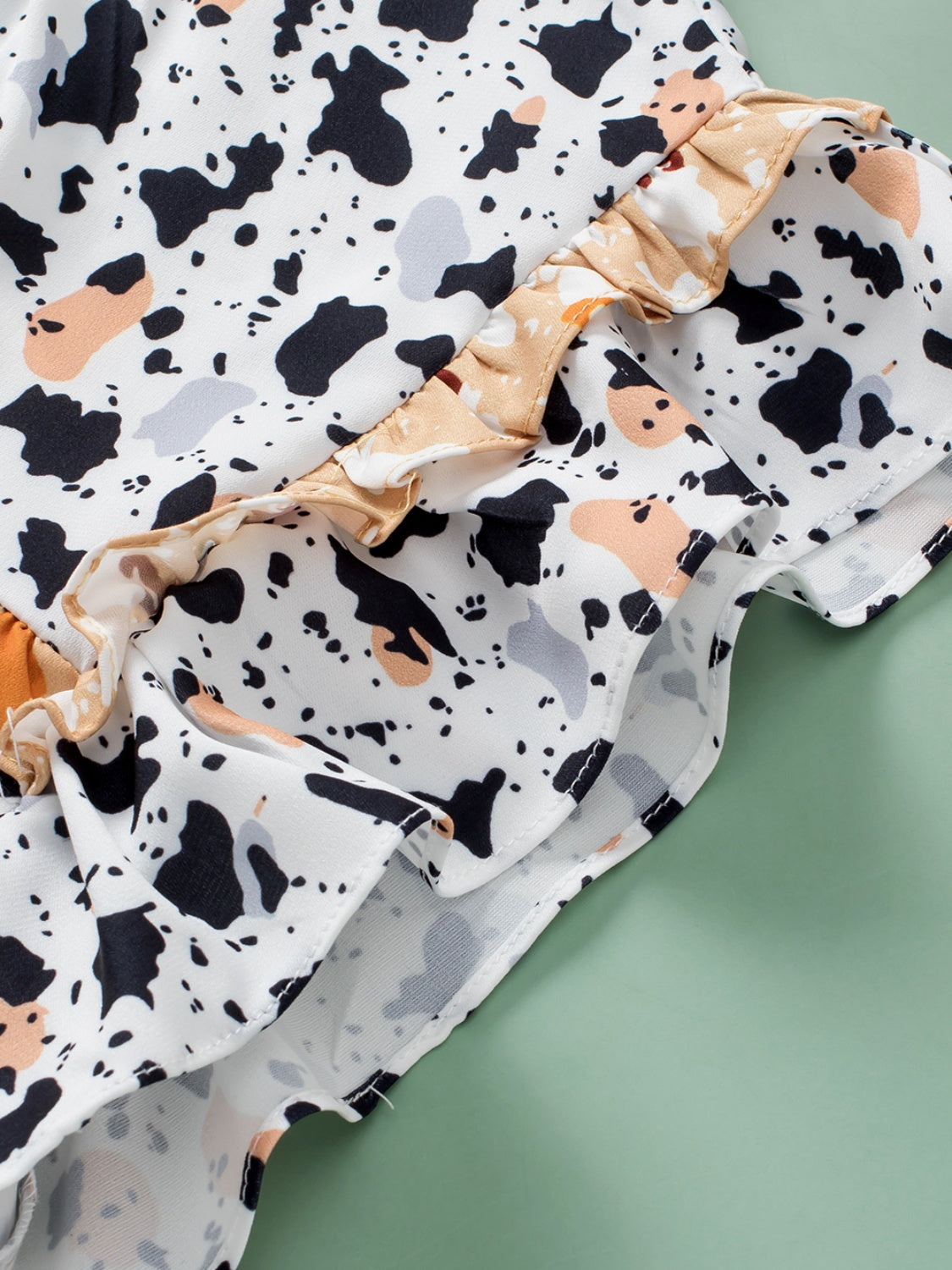 Ruffled Printed Mock Neck Cap Sleeve Blouse Trandify deal