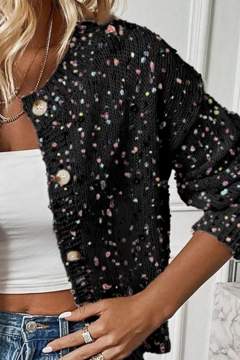 Confetti Button Up Long Sleeve Cardigan - Trandify Deal